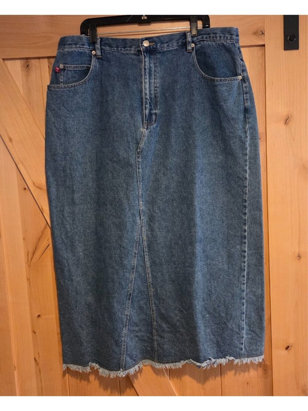 Vintage Y2K Department of Youth Godet Denim Long Skirt Size 22 38x36" Raw Hem
